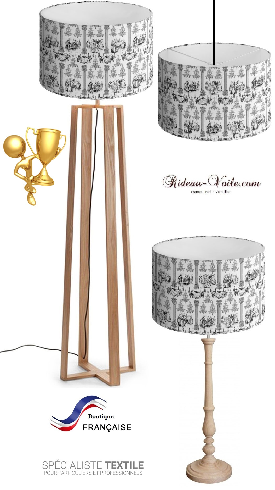 tissu ameublement style Empire Toile de Jouy abat-jour tapisserie lampe luminaire