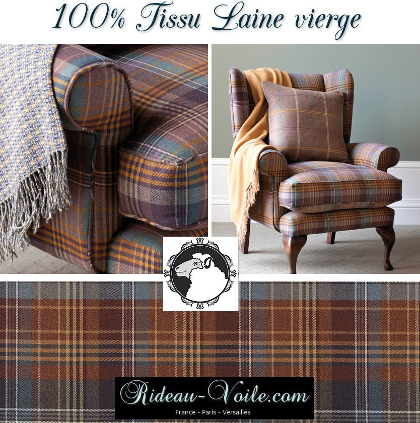 Tissu laine vierge au mètre motif carreaux tartan écossais plaid pour la décoration ameublement tapisserie siège, rideau, coussin et plaid