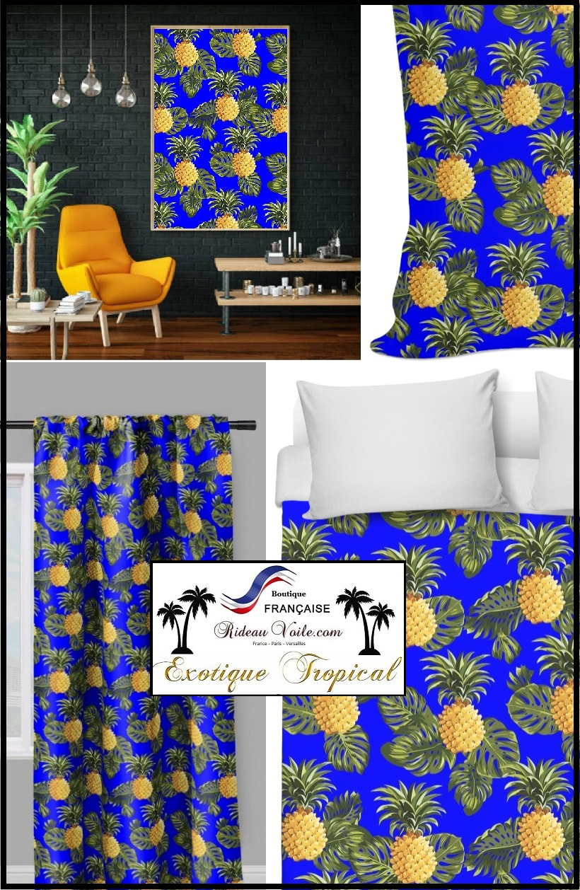tissu motif oiseaux exotique tropical rideau couette coussin design décoration ameublement
