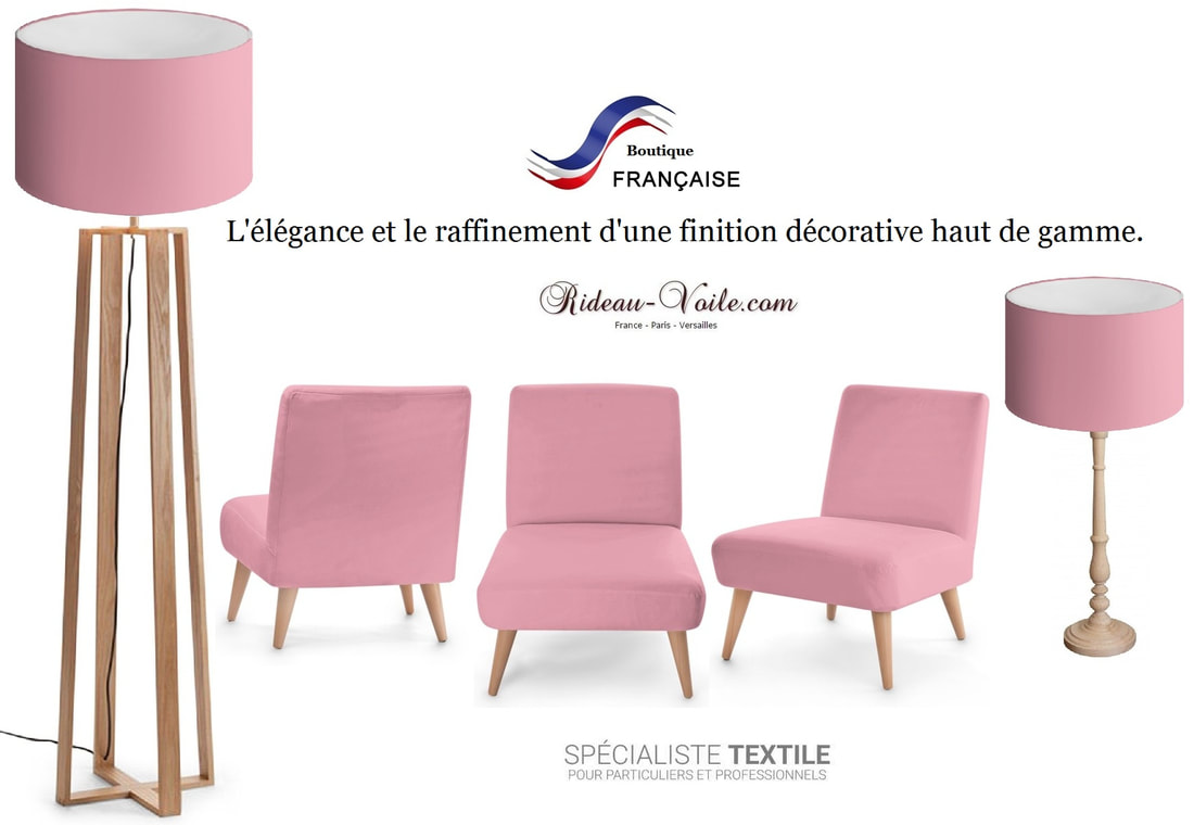 rose poudré fauteuil d'appoint petit adorable siège assise chaise tapisserie tissu suédine velours ras lampe abat-jour lampadaire