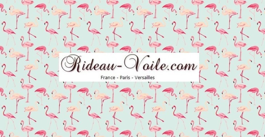 flamant rose bleu ciel tissu textile au mètre boutique en ligne Paris France Versaille motif imprimé exotique tropical ethnique fleur plante oiseau feuilles