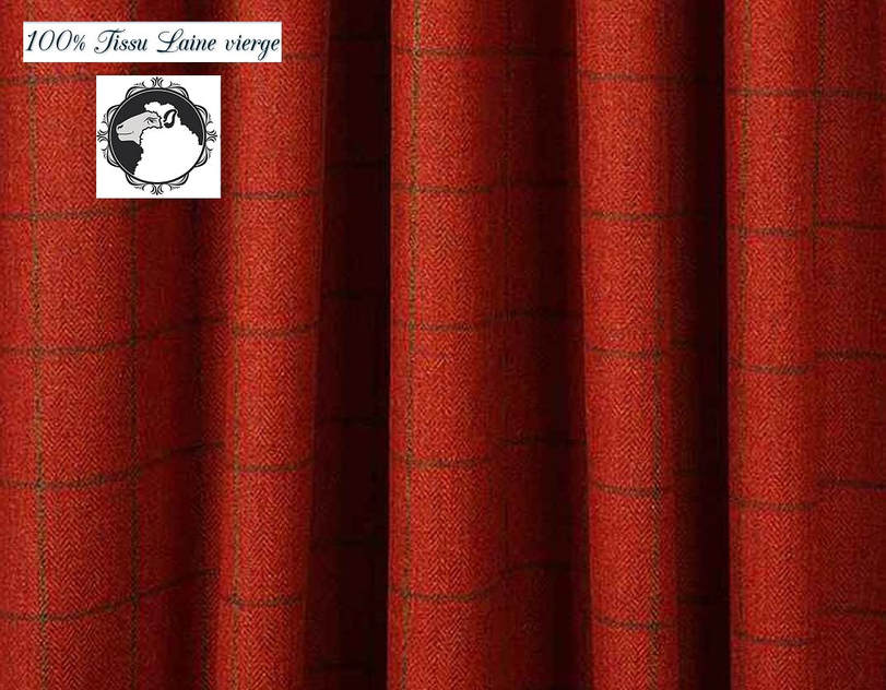 rouge ligne carreaux tartan motif tissu texture matière rideau plaid au mètre laine vierge ameublement décoration tenture sur mesure motif 
