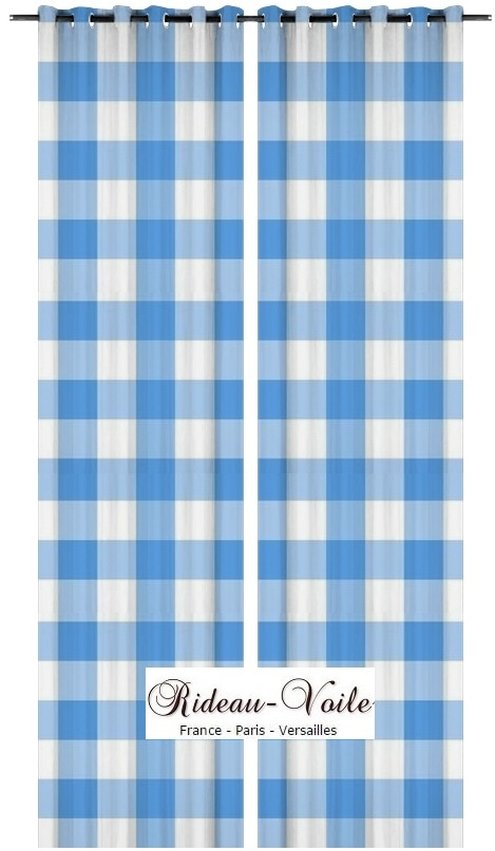 rideau rideaux motif imprimés grand larges carreaux carré bleu blanc vichy décoration au mètre textile ameublement tapisserie tapissier Paris Versailles clair