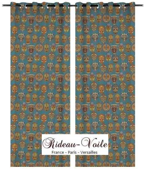 bleu masque tete tissu style pagne africain ankara wax  rideau au mètre Afrique traditionnel art