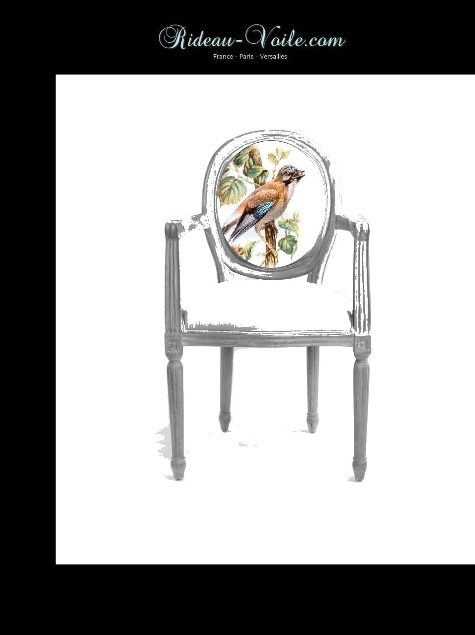 siège cabriolet de style louis 16 xvi XVI Empire décoration fauteuil chaise tissu tapisserie motif oiseaux tapissier médaillon bois hêtre ameublement lin coton dossier assise Paris Versailles France salon antiquaire