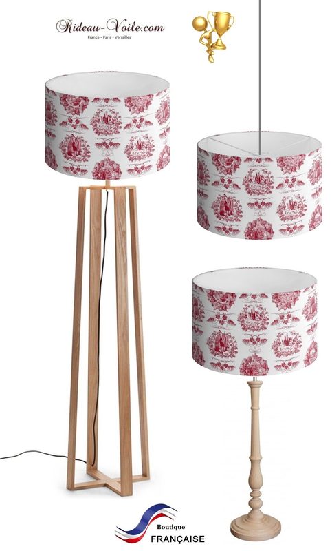 Toile de jouy tissu motif imprimé ameublement décoration tapisserie luxe lit fabric pattern printed home furnishing decoration tapestry linens cover cushion quilt luxury upholstery lampshade abat-jour lampe luminaire red rouge