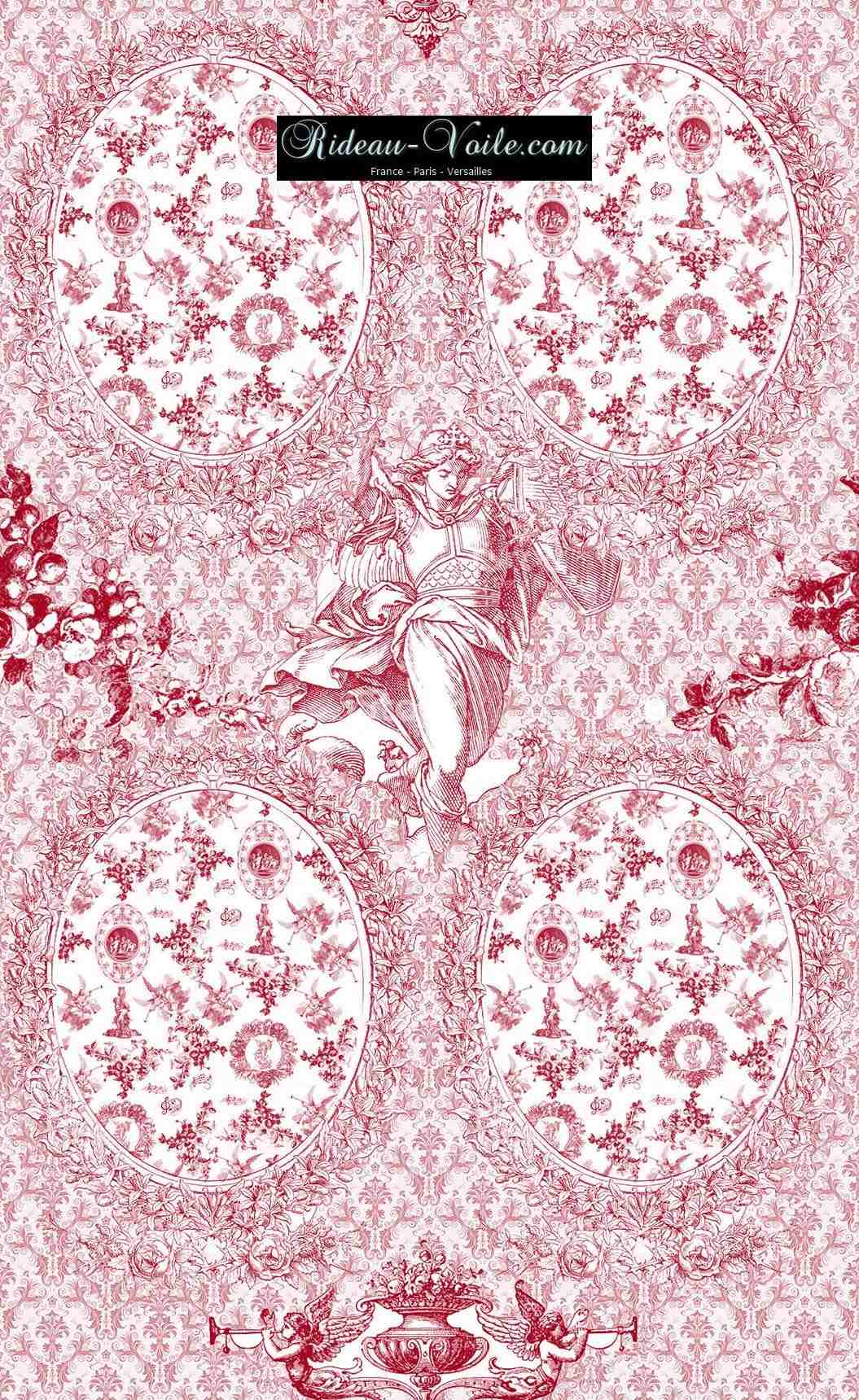 Toile de Jouy tissu ameublement motif imprimé décoration tapisserie au mètre confection sur mesure rouge fleuri