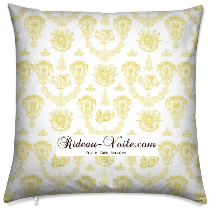 jaune housse de coussin sur mesure tissu imprimé toile de jouy décoration ameublement accessoire luxe Paris Versailles design haut gamme