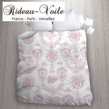 rose housse de couette tissu imprimé Toile de Jouy linge de maison accessoire literie sur mesure haut gamme Paris Versailles en ligne au mètre