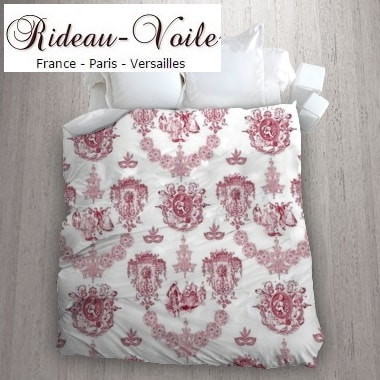 rouge housse de couette tissu imprimé Toile de Jouy linge de maison accessoire literie sur mesure haut gamme Paris Versailles en ligne au mètre
