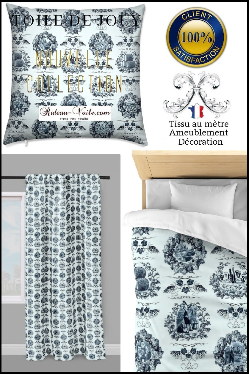 toile de jouy deco tissu rideau coussin couette ameublement intérieur tapisserie #toiledejouy #frenchfabrics #toiledejouyaumètre #turquoise 