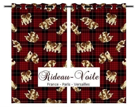 rideau avec motif chien imprimé chiens  animal animaux fonc textile motifs avec carreaux écossais tartan 