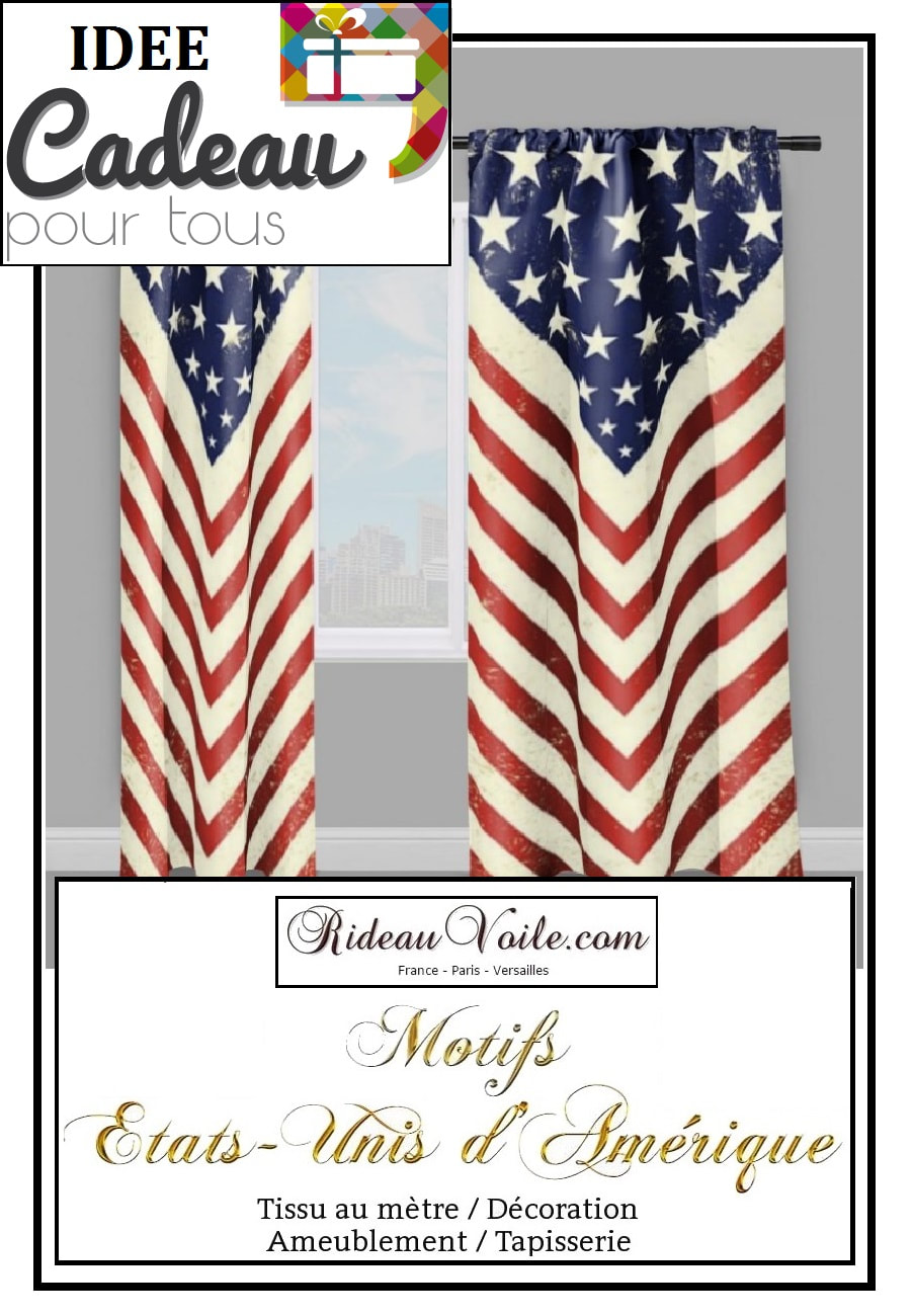tissu imprimé fabric printed USA pattern motif design coussin rideau douche couette original ignifugé occultant state united drapeau indepence day star