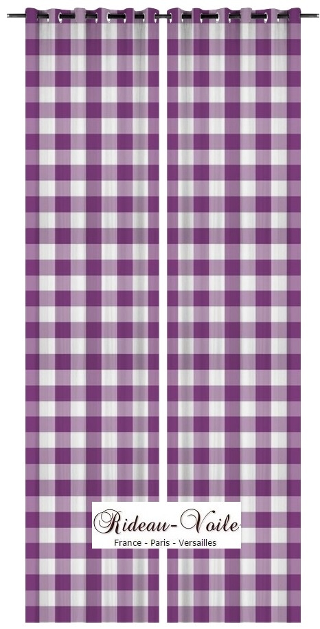 violet parme blanc Tissu carreaux carré ameublement vichy rideau sur mesure au mètre