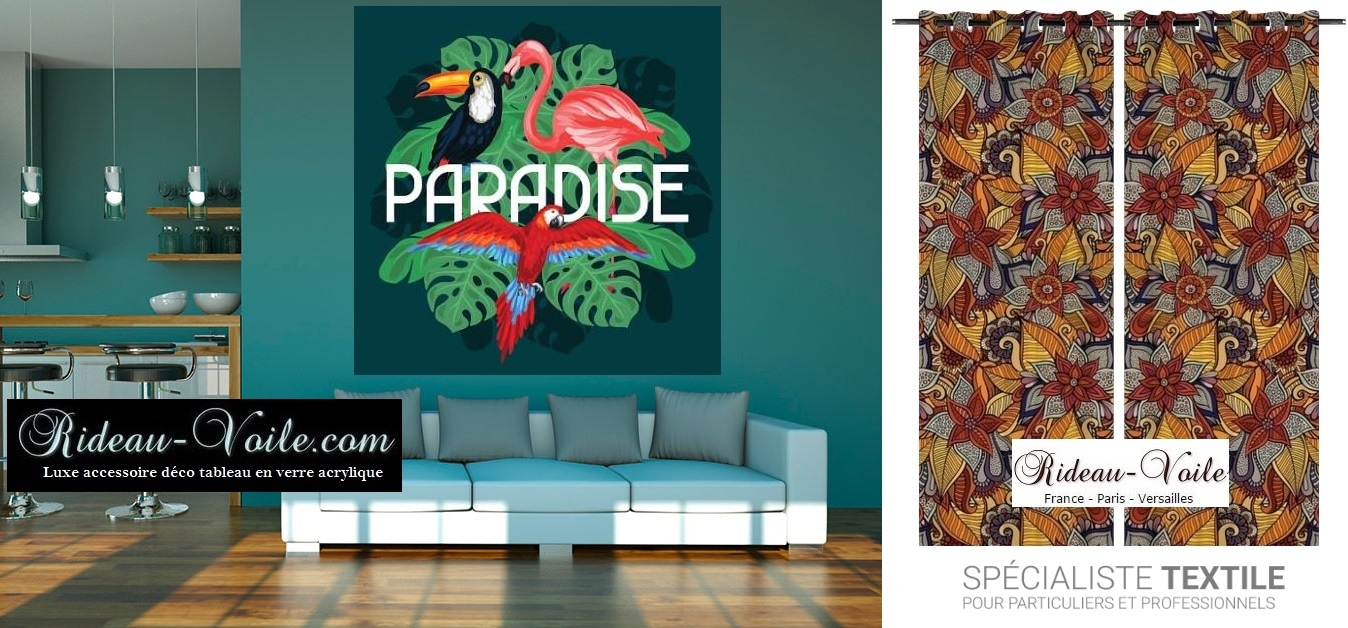 tableau rideau déco décoration d'intérieure style exotique tropical africain motif imprimé ambiance ethnique chic sur mesure tapisserie murale