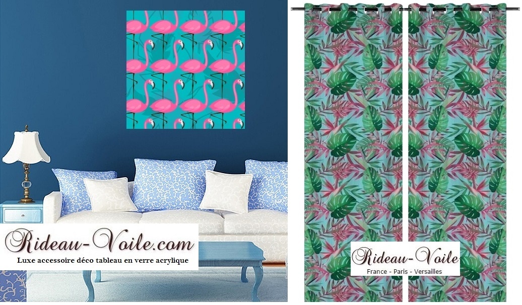 décoration accessoire style design exotique tropical tissu motif imprimé rideau coussin tableau couette mural toile verre plante fleurs