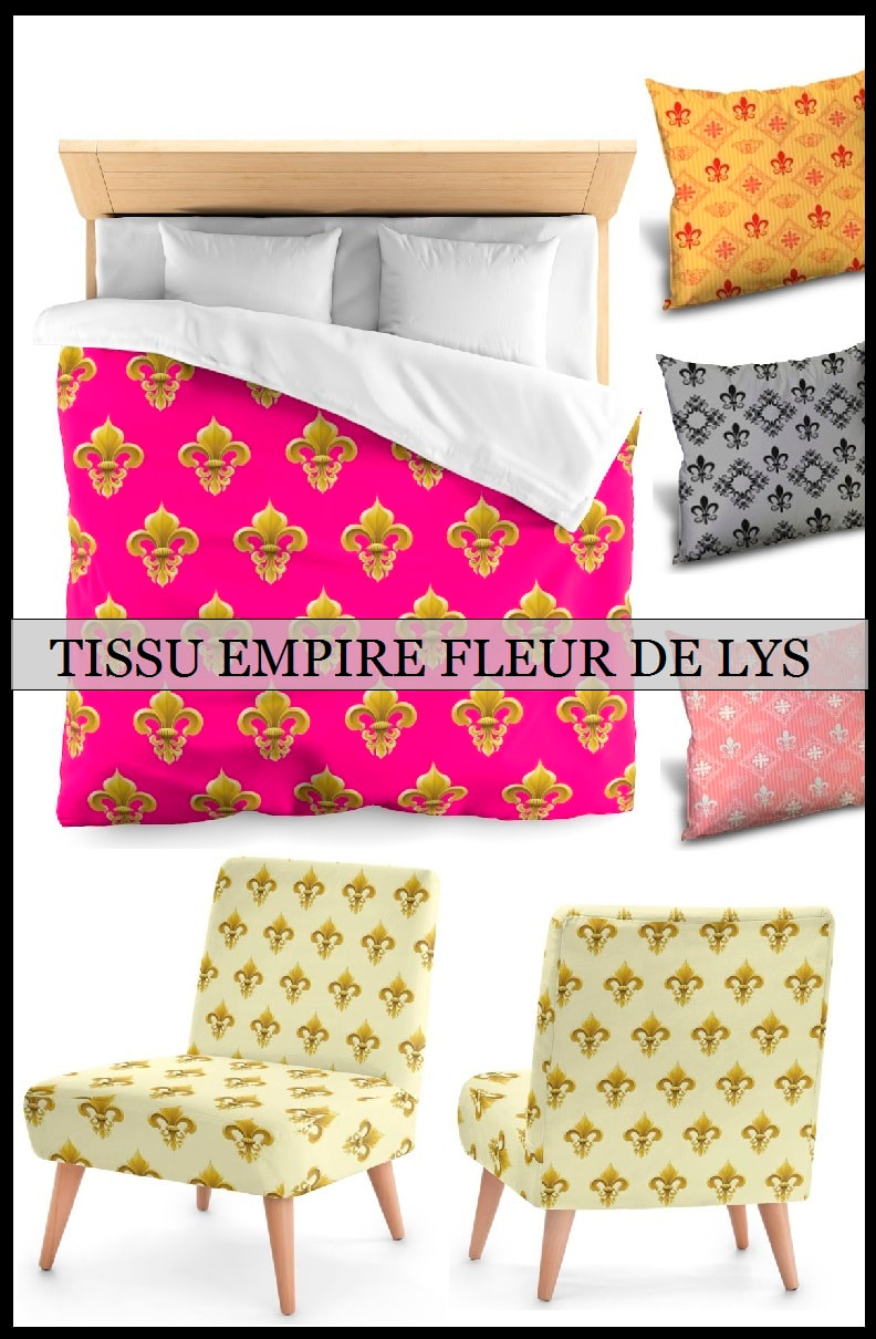 HOUSSE DE COUETTE tissu motif style empire fleurs de Lys