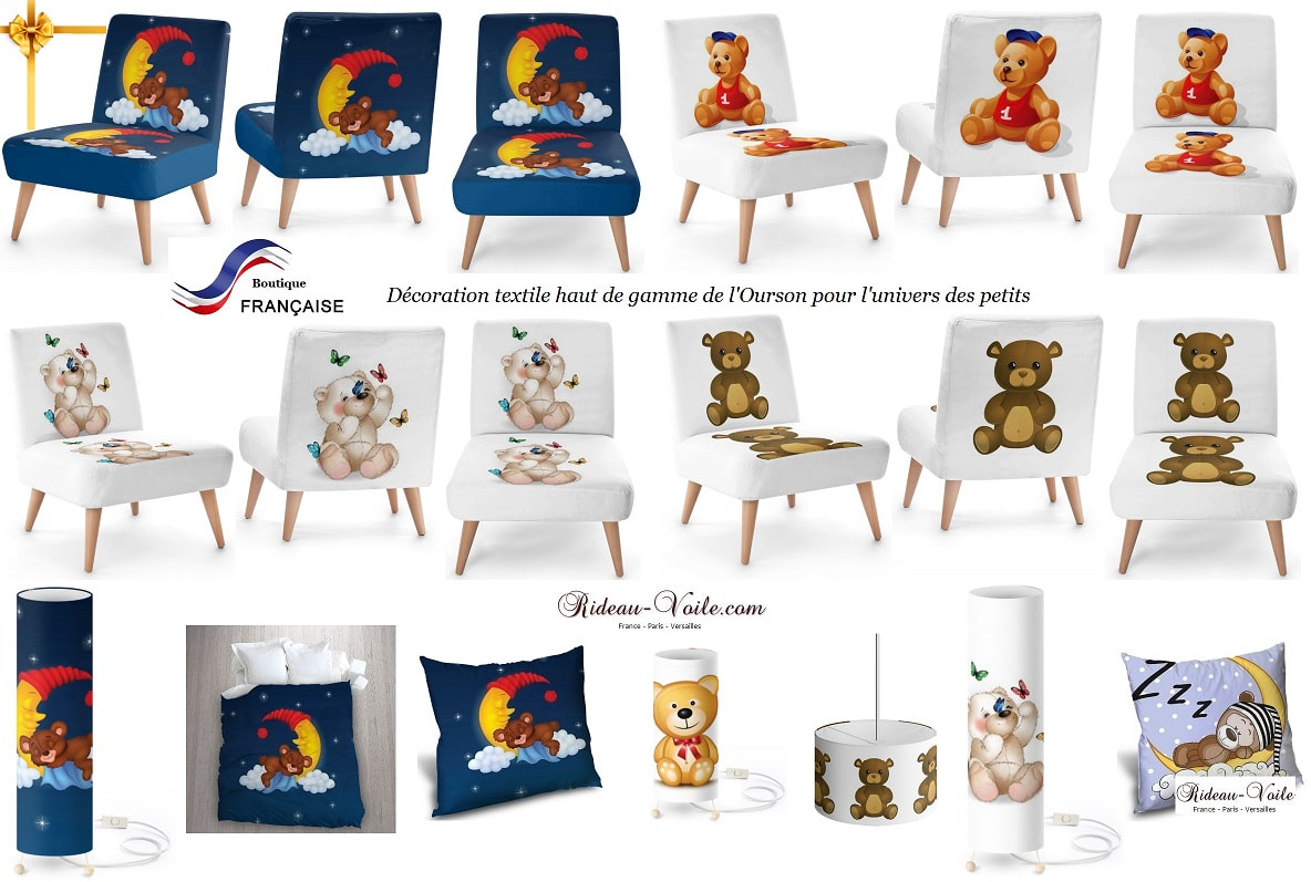 luminaire fauteuil motif coussin Tissu imprimé personnalisé, sur mesure rideau motif ours ourson nounours pour enfant bébé décoration carreaux tartan écossais coussin 