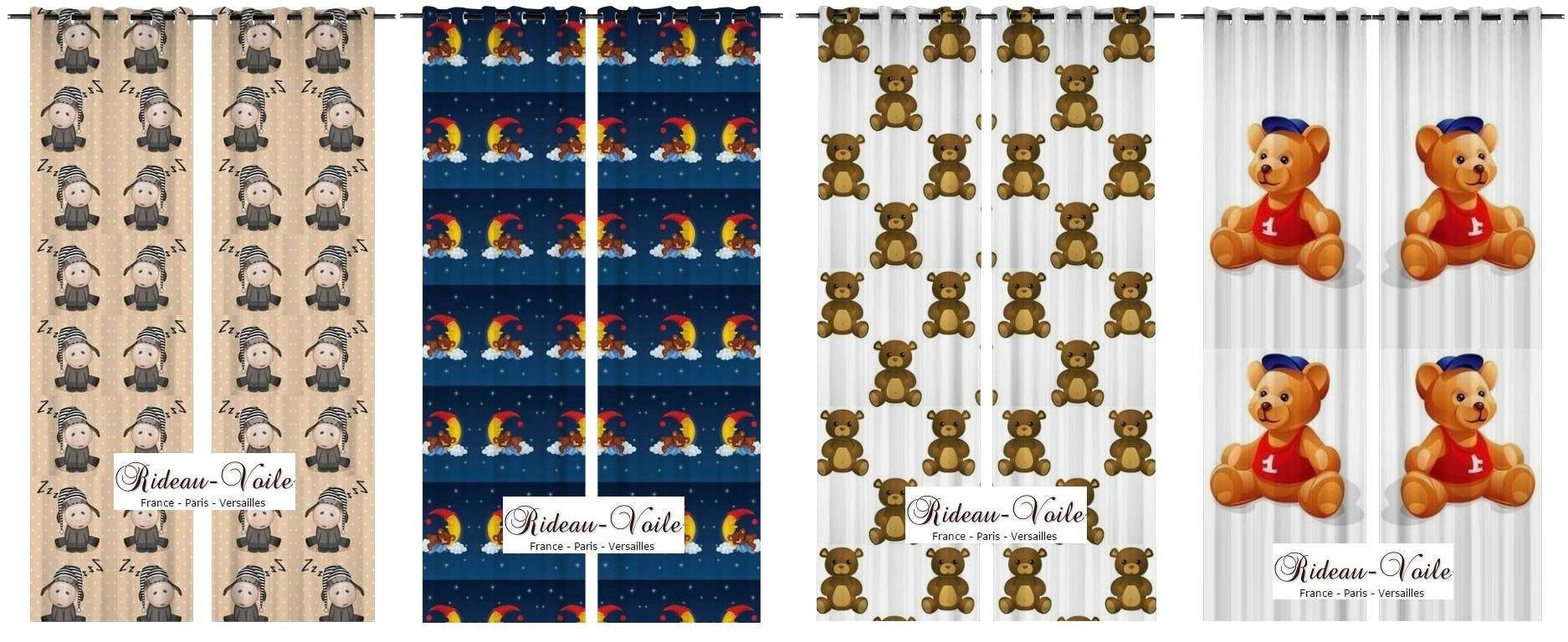 coussin Tissu imprimé personnalisé, sur mesure rideau motif ours ourson nounours pour enfant bébé décoration rideaux