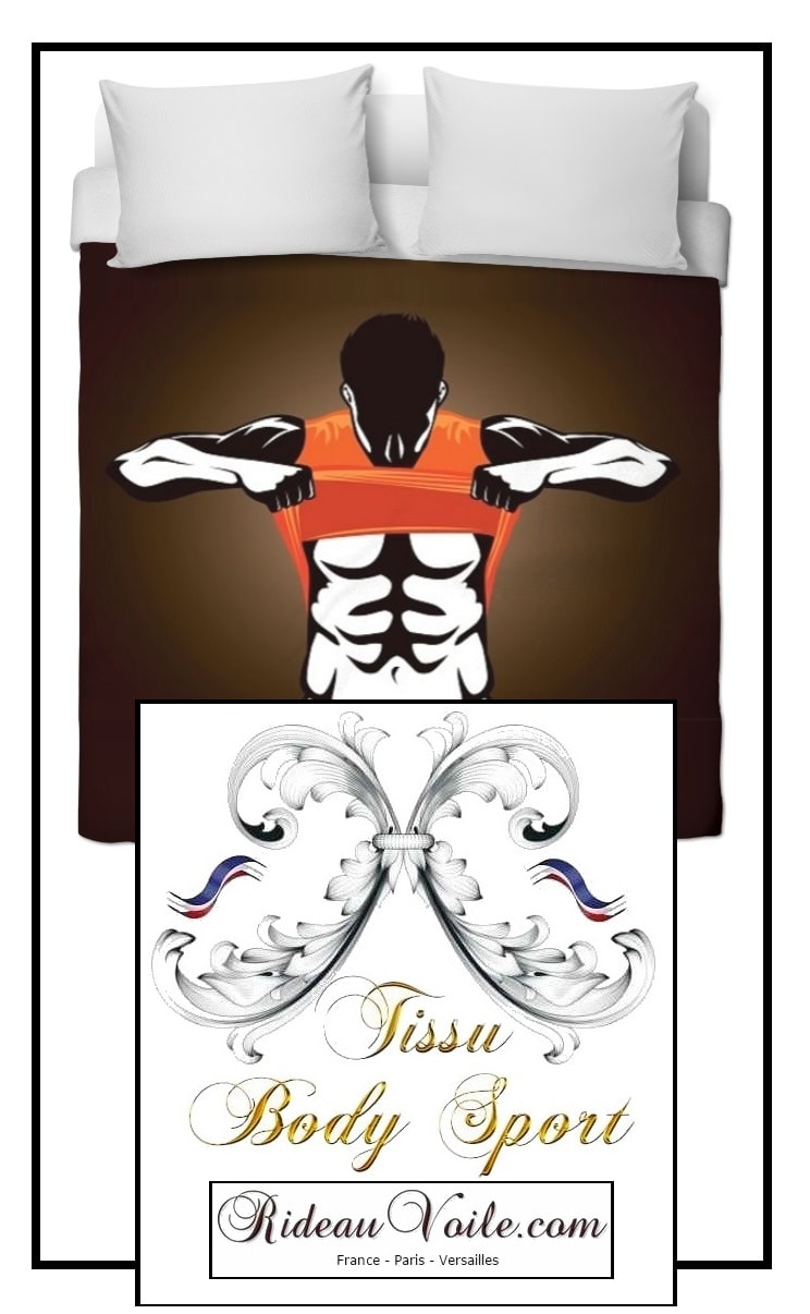 tissu textile accessoire agencement salle sport rideau motif bodubuiding bodybuider finess musculation imprimé toile ignifugé occultant