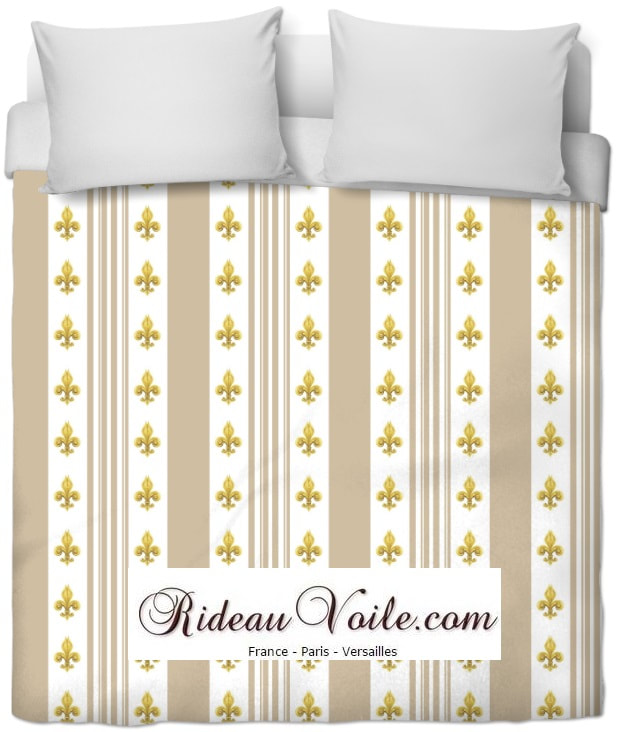Tissu rideau Empire motif fleurs Lys Or fond blanc ameublement décoration sur mesure