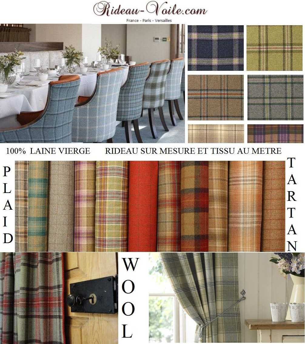 Tissu laine vierge au mètre motif carreaux tartan écossais plaid pour la décoration ameublement tapisserie siège, rideau, coussin et plaid 