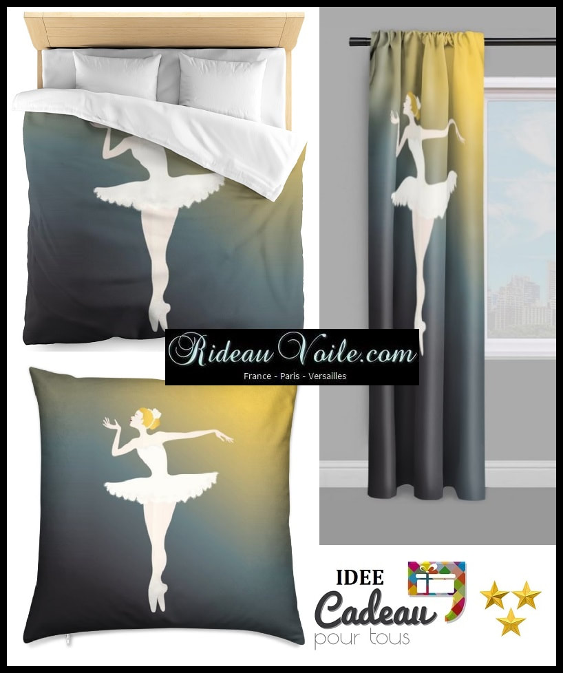 housse de coussin danseuse étoile blanc noir ballet ballerina tissu motif imprimé
