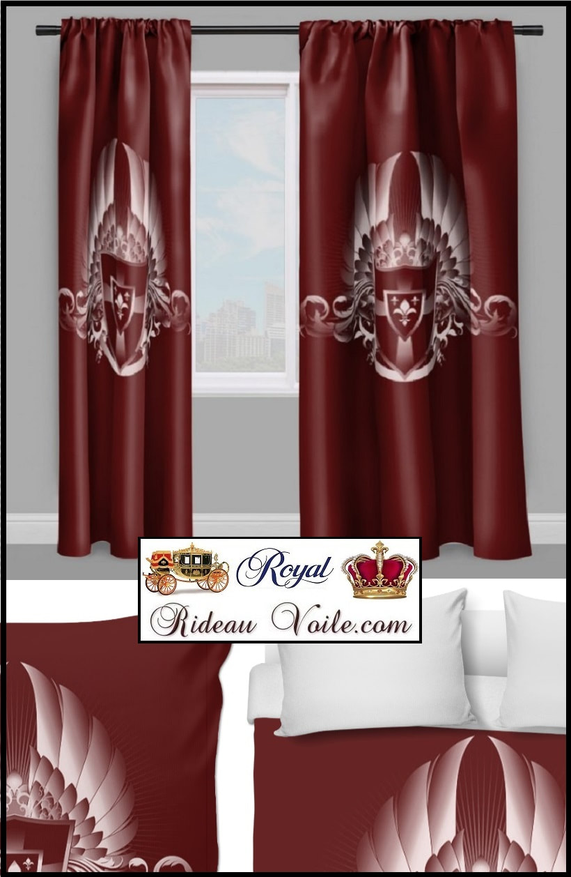 Tissu imprimé style Empire blason thème héraldique bouclier rideau sur mesure armoiries royaliste fleur de lys médiéval décoration luxe haut de gamme monarchie lion couronne