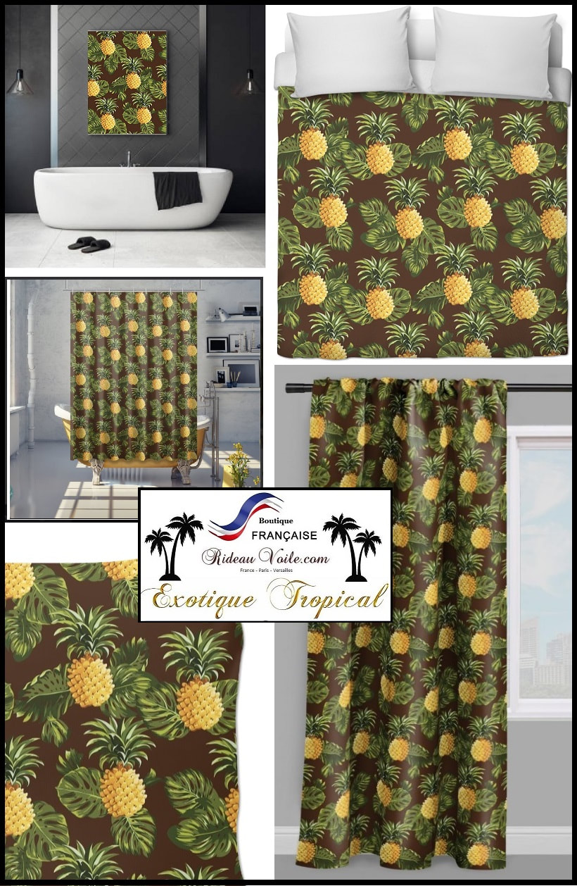 bananier large tissu textile au mètre boutique en ligne Paris France Versaille motif imprimé exotique tropical ethnique fleur plante oiseau feuille
