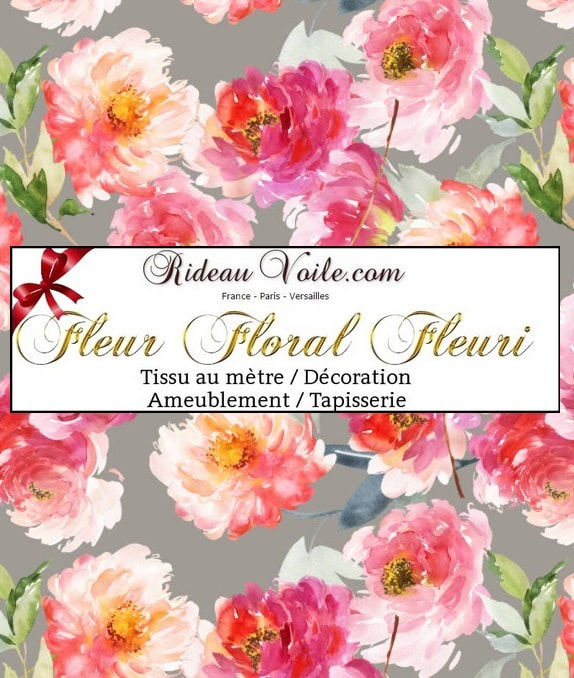 TISSU imprimé fleurs, motif floral, fleuri au mètre. Décoration d'intérieure Rideau couette haut de gamme France Paris Versailles