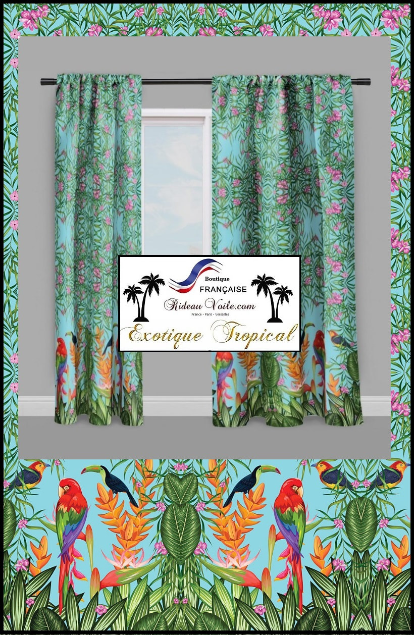 rideau de douche personnalisé à motif exotique tropical feuille fleurs déco salle de bain eau