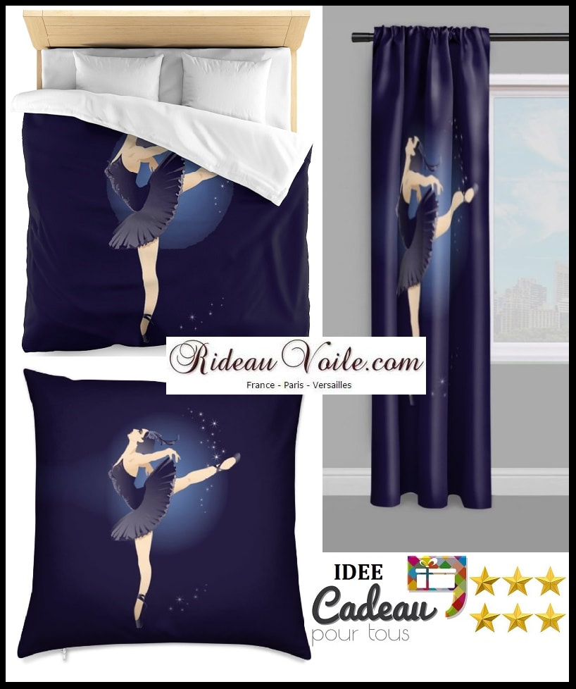 Rideau couette sur mesure imprimé ballet danseuse tutu classique et chausson de danse en pointe bleu toile ballerine