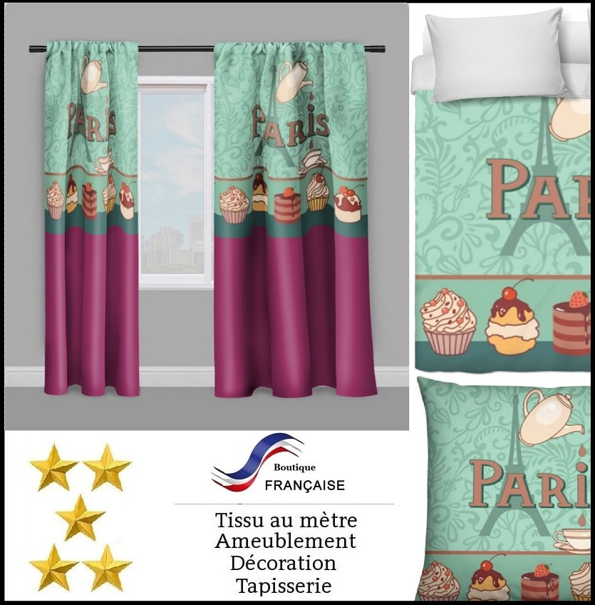 rideau sur mesure couette imprimé motif tour Eiffel coeur love Paris France oiseau pois