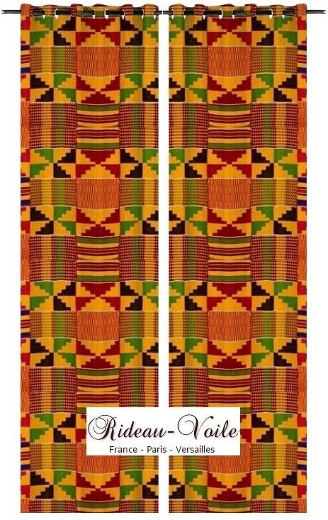 ghana kente jaune rouge vert ornement tribal ethnique exotique tropical tissu style pagne africain ankara wax  rideau au mètre Afrique traditionnel art