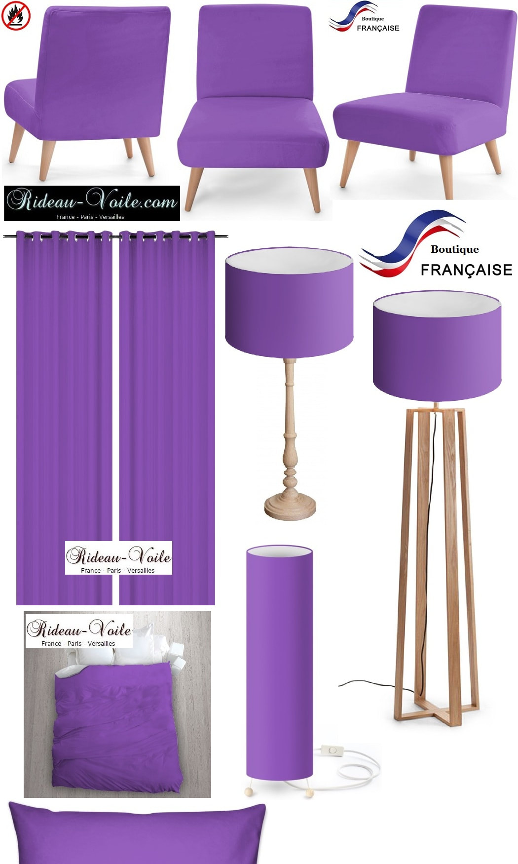 tissu coton textile cretonne uni ameublement rideau housse de coussin lilas pourpre violet