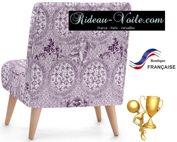 fauteuil siège d'appoint violet Toile de Jouy tissu ameublement motif imprimé décoration tapisserie au mètre confection sur mesure