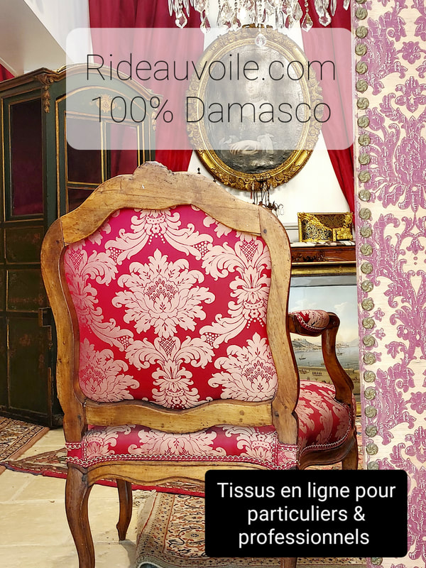 Toile de jouy damasco rouge jacquard grande largeur style baroque au mètre rideau