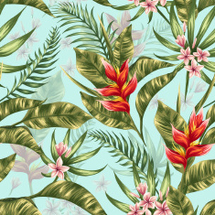 tissu textile motif fleurs feuilles exotique tropicale