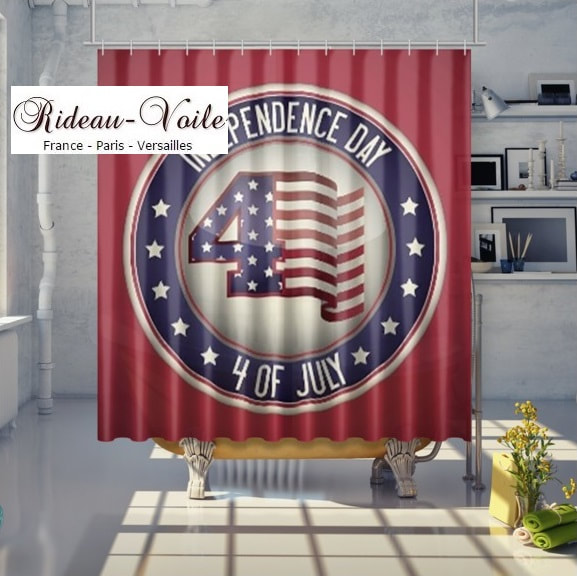 rideau de douche salle de bain tissu imrpimé motif USA america américain drapeau united state building fabric printed USA shower bathroom