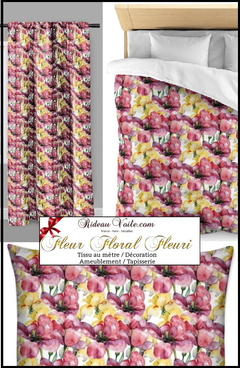 rideau coussin couette tissu imprimé fleurs fleuri ameublement décoration au mètre confection floral agencement aménagement espace maison déco boutique ligne