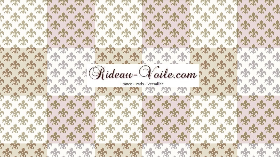Tissu rideau Empire motif fleurs Lys au mètre Or fond blanc ameublement décoration sur mesure