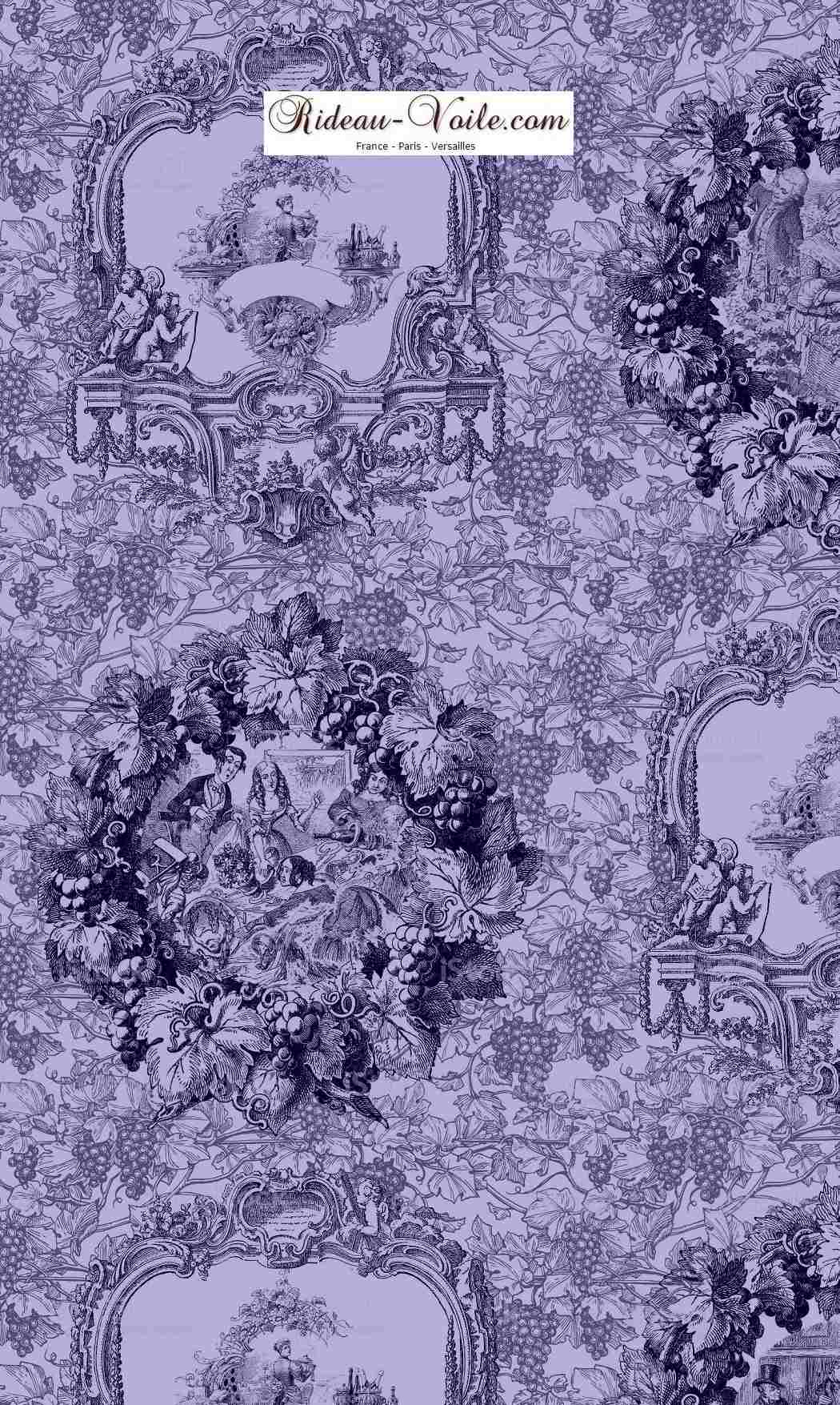 Tissu imprimé bleu Toile de Jouy violet Tissu au mètre comment acheter trouver boutique Paris toile de jouy  pour décoration, agencement,  haut gamme sur mesure. Papier peint, luminaire, abat-jour, rideau, couette et coussin. ignifugé, occultant, Versailles, Nice, Monaco.