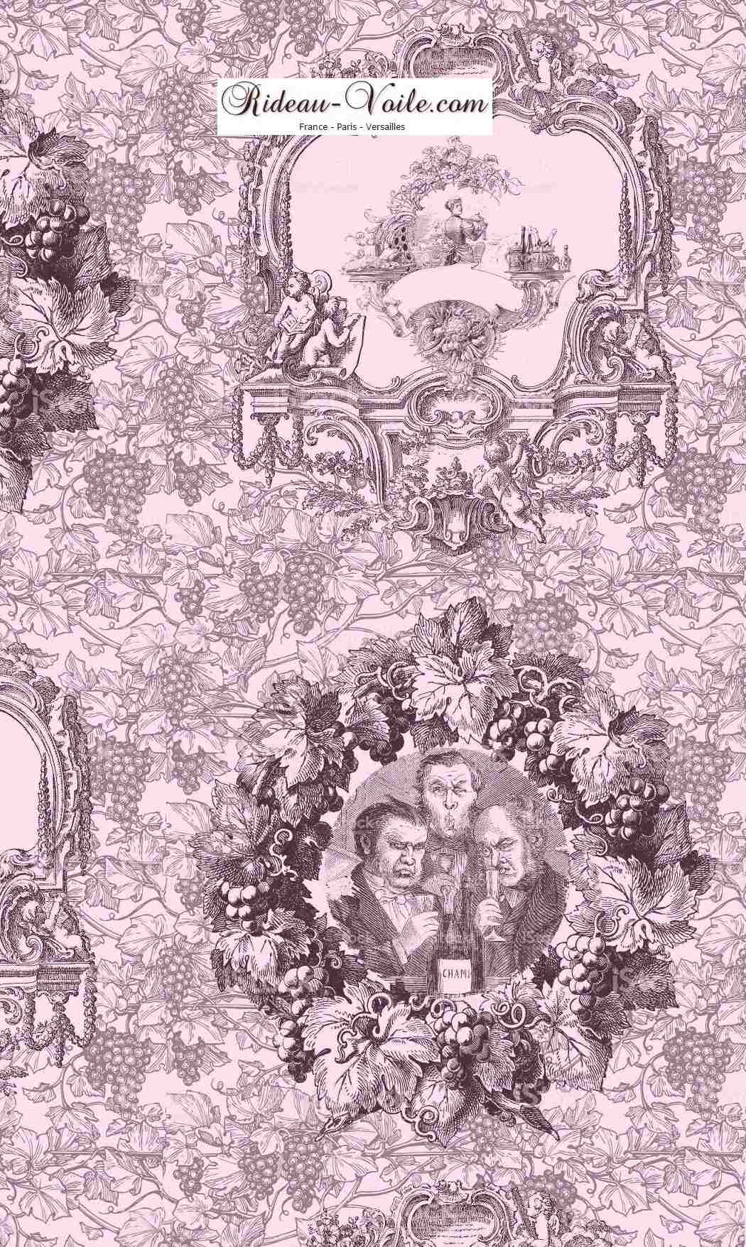 Tissu imprimé rose Toile de Jouy Tissu au mètre comment acheter trouver boutique Paris toile de jouy  pour décoration, agencement,  haut gamme sur mesure. Papier peint, luminaire, abat-jour, rideau, couette et coussin. ignifugé, occultant, Versailles, Nice, Monaco.