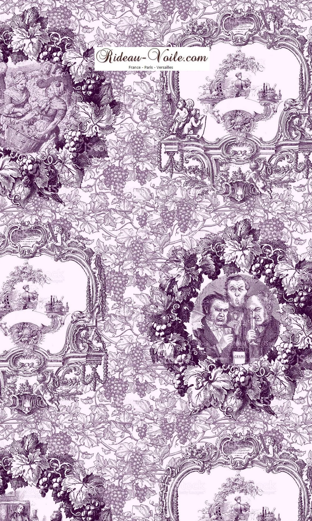 Tissu imprimé Toile de Jouy violet Tissu au mètre comment acheter trouver boutique Paris toile de jouy  pour décoration, agencement,  haut gamme sur mesure. Papier peint, luminaire, abat-jour, rideau, couette et coussin. ignifugé, occultant, Versailles, Nice, Monaco.
