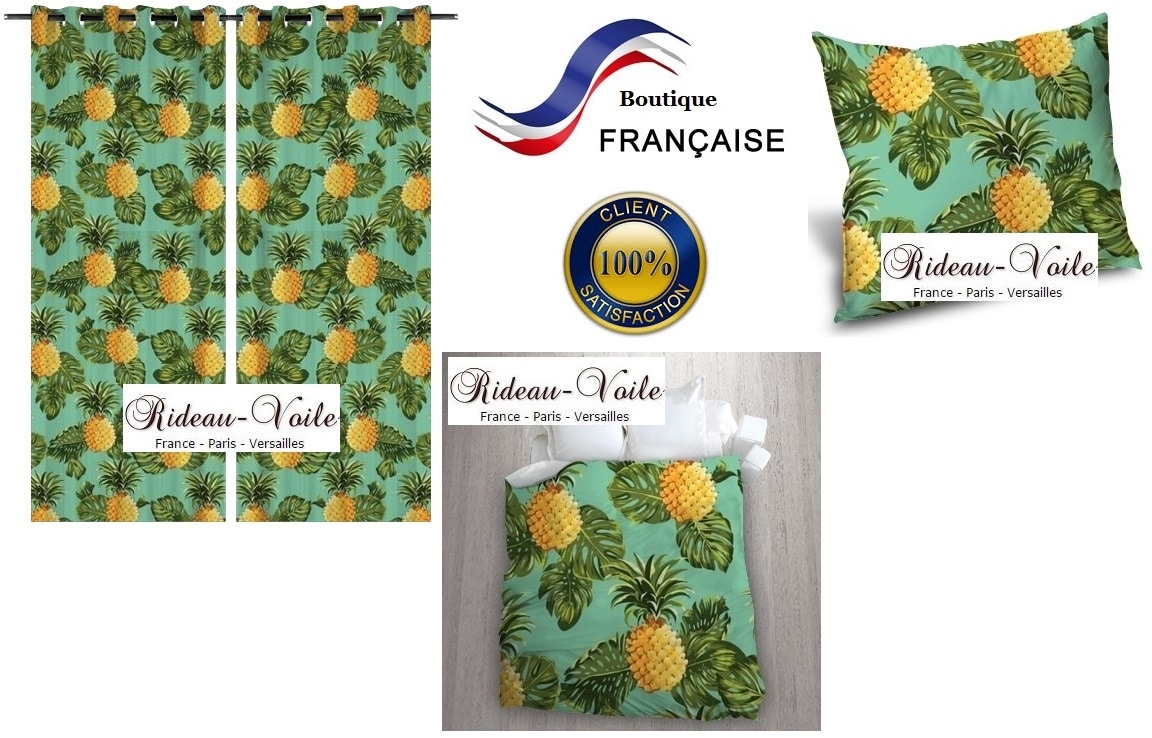 motif ananas exotique tropical rideau textile décoration plante fleur