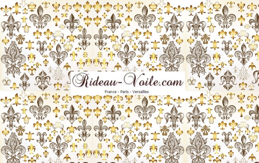 Tissu ameublement rideau Empire motif fleurs Lys Or fond blanc ameublement décoration sur mesure tapissier garnisseur tapisserie  siège fauteuil canapé