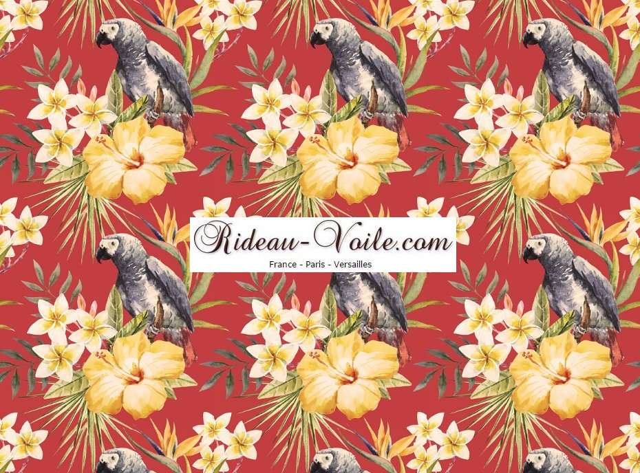 rouge tissu textile au mètre boutique en ligne Paris France Versaille motif imprimé exotique tropical ethnique fleur plante oiseau feuille