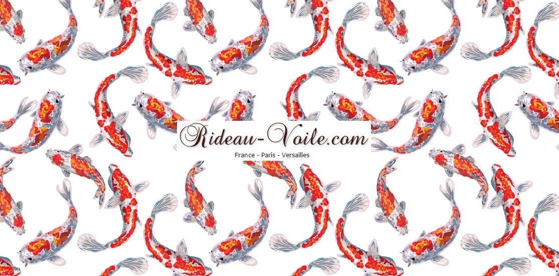 blanc rouge orange aquatique marin textile tissu décoration ameublement motif japonais carpes poisson koï haut de gamme luxe paris versailles exotique rideau confection sur mesure couette plaid coussin siège fauteuil tapisserie canapé mètre vente