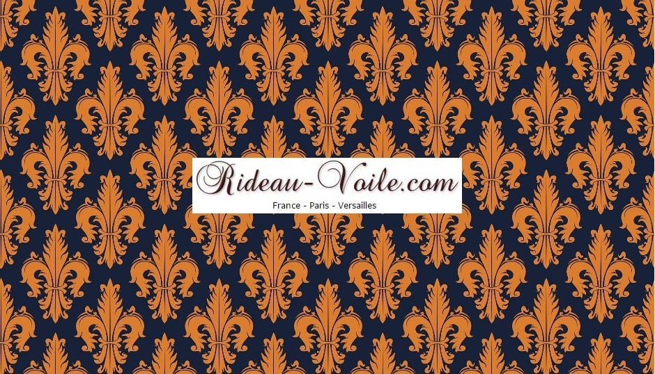 Empire royaliste bleu orange style Tissu rideau Empire motif fleurs Lys Or fond blanc ameublement décoration sur mesure