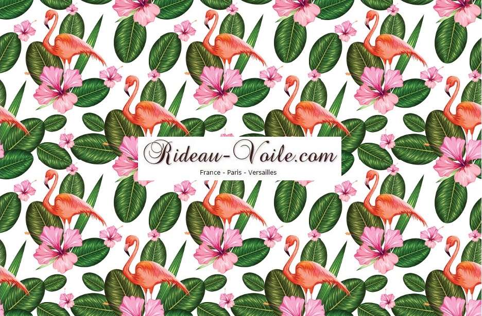 flamant rose tissu textile au mètre boutique en ligne Paris France Versaille motif imprimé exotique tropical ethnique fleur plante oiseau feuille